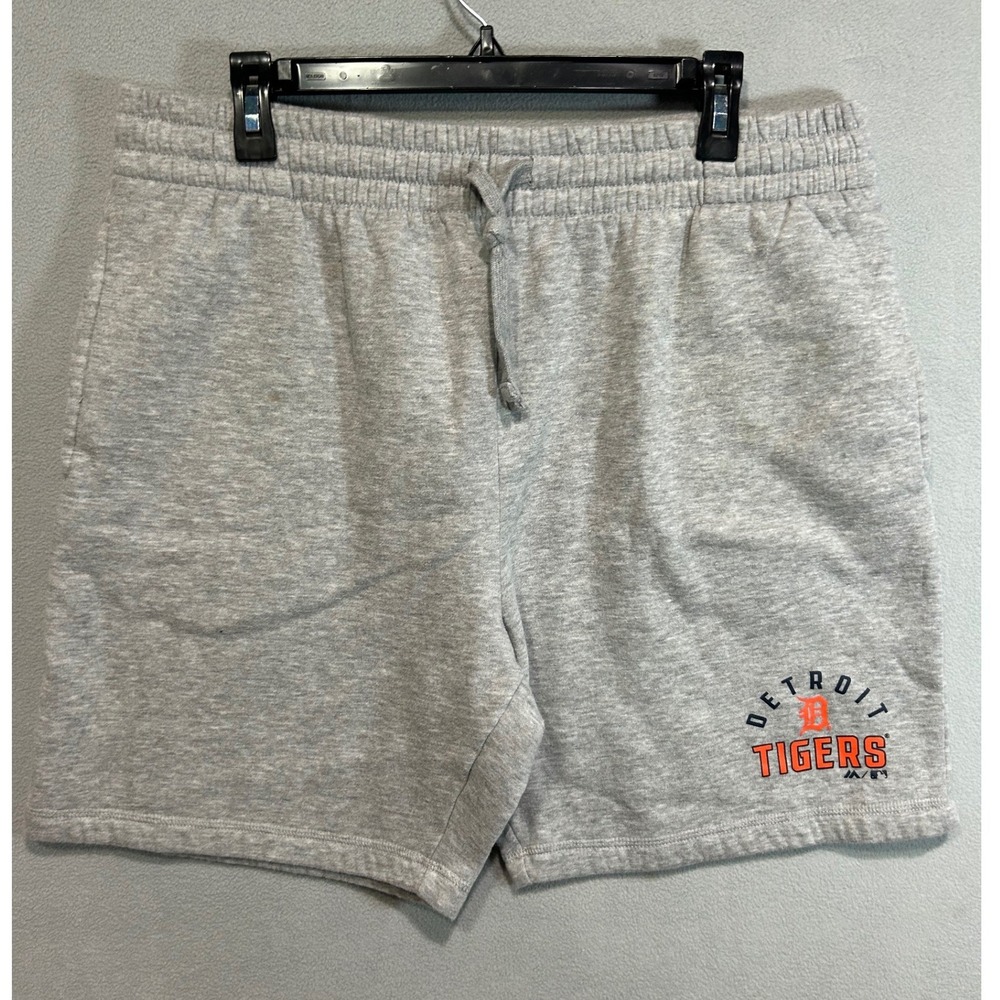 Majestic Detroit Tigers Shorts Mens XL Gray MLB Fleece Graphic Drawstring
